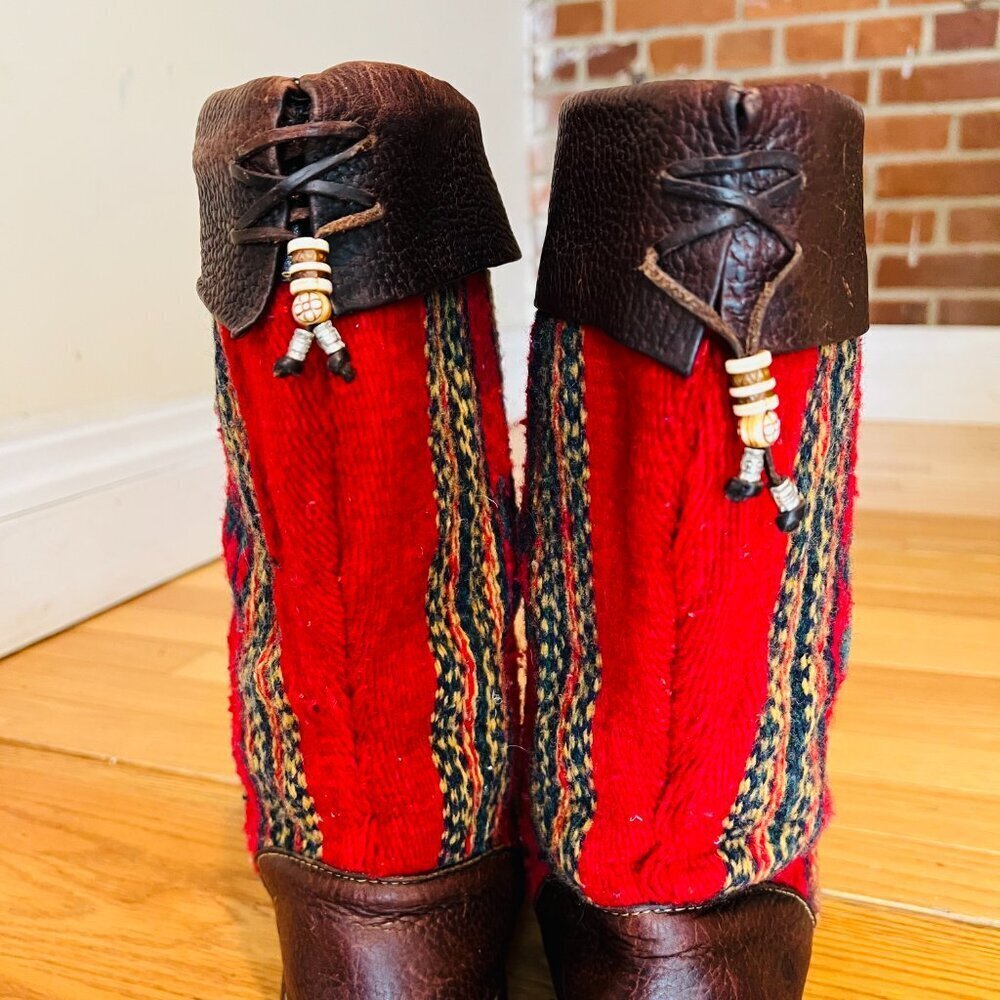 Born Tizoc Indian Blanket Wool Brown Leather Size 9.5 Mid Calf Fashion Boots - Picture 14 of 16
